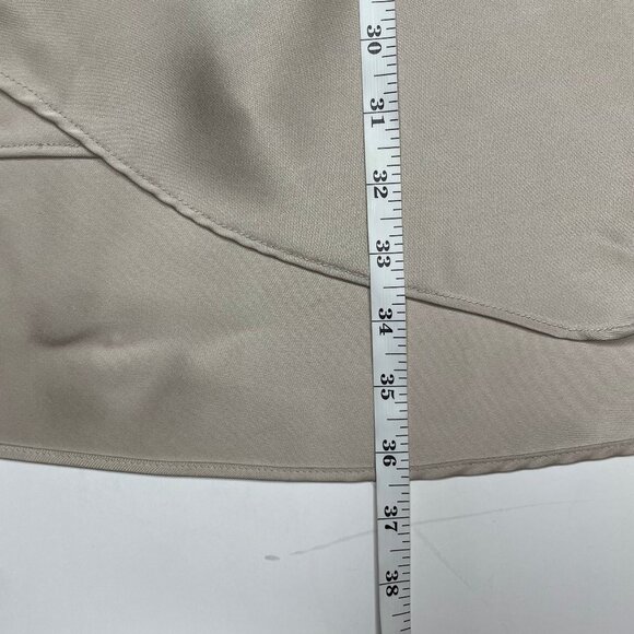 Zara Champagne Beige Ruched Satin-Effect Midi Skirt High Slit Bias Cut Sz Small - Picture 8 of 11